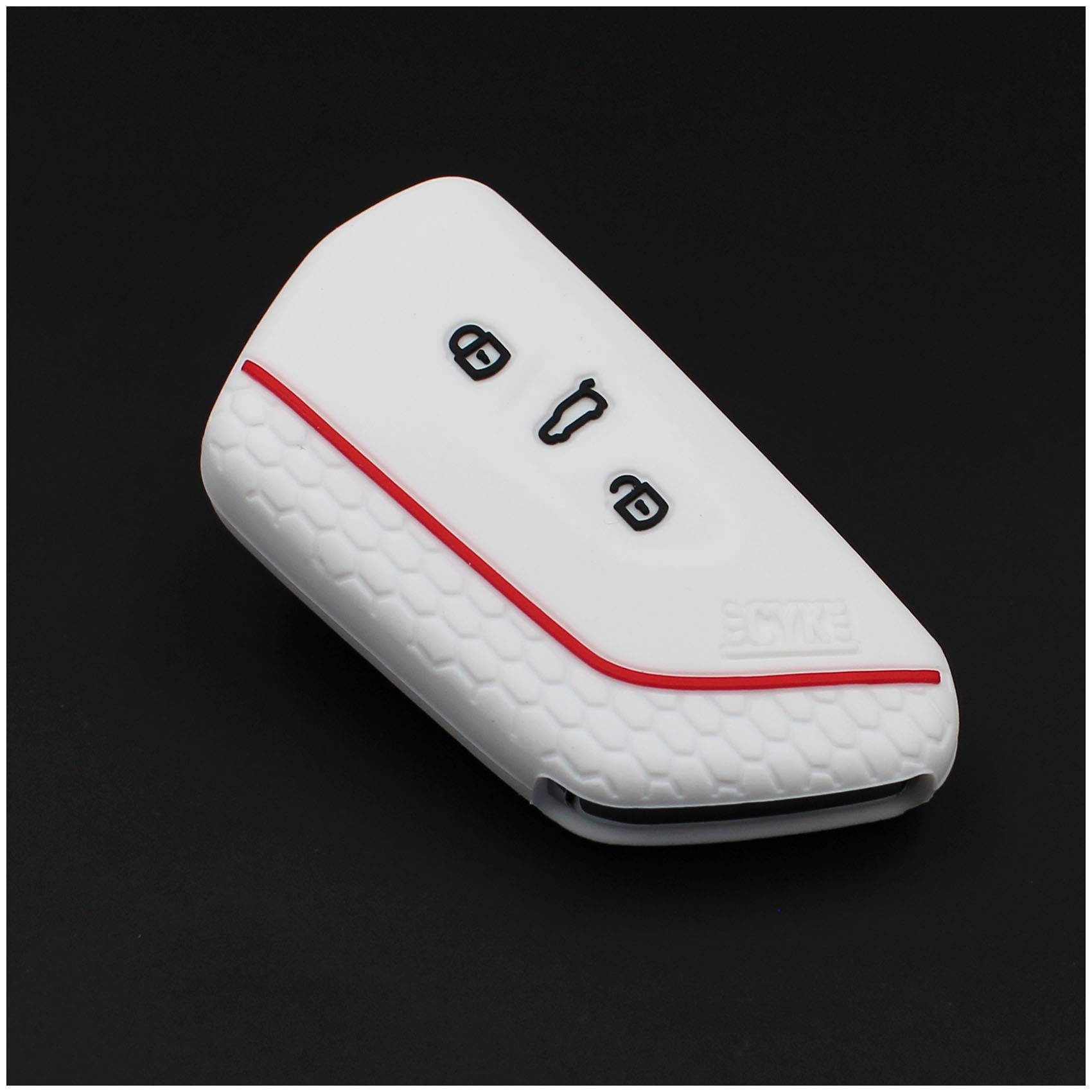 VF Key Case for 3-Button Car Key, Silicon Cover, Key Cover, Protective Cover (White Red)