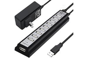 Powered USB Hub 2.0, VIENON 10-Port USB Hub USB Extender Splitterwith Individual LED Indicator Light for MacBook, PC, Laptop, Desktop Xbox, Flash Drive, HDD, Console, Printer, Camera,Keyborad, Mouse