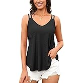 V FOR CITY Womens Tank Tops with Built-in Bra Flowy Eyelet Embroidery V Neck Camisole Adjustable Spaghetti Strap Camis Shirts