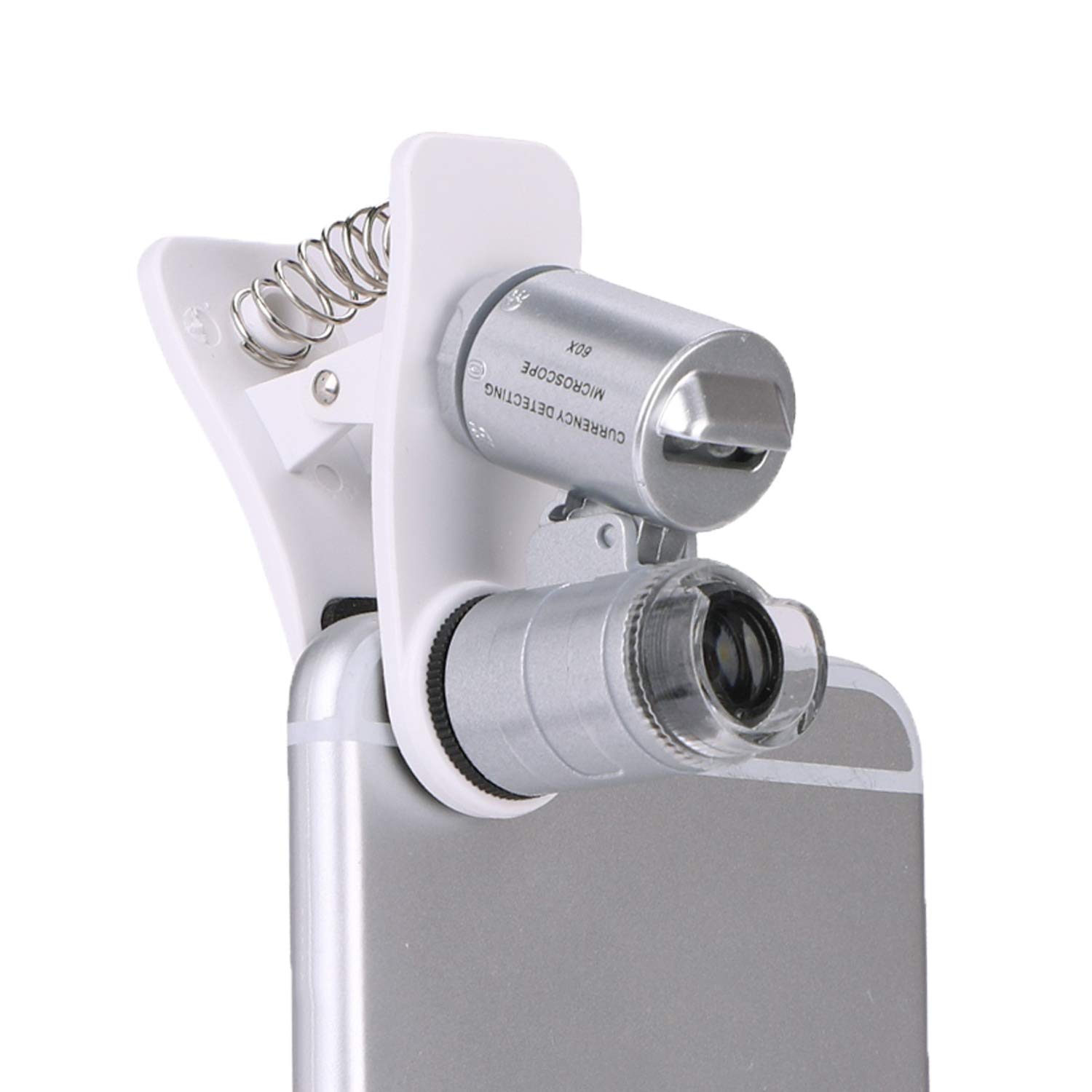 60X Clip Type Microscope Magnifier Magnifying Lens with LED/UV Lights Universal Cell Phone Lens Attachment Portable Zoom Mobile Phone Camera Clip Mini Universal Micro Lens Jewelry Magnifying Glass