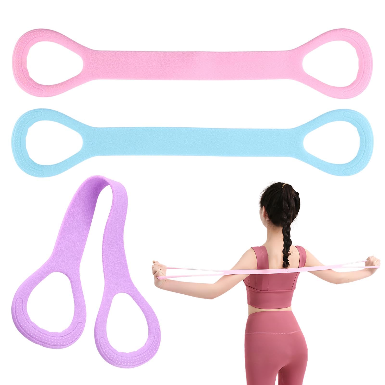 Photo 1 of 3pc Figure 8 Resistance Band, Arm Back Shoulder Exercise Bands, Elastic Rope Stretch Fitness Band, 8 Shaped Stretch Band for Chest Expander, Yoga Gym Fitness Pulling Rope