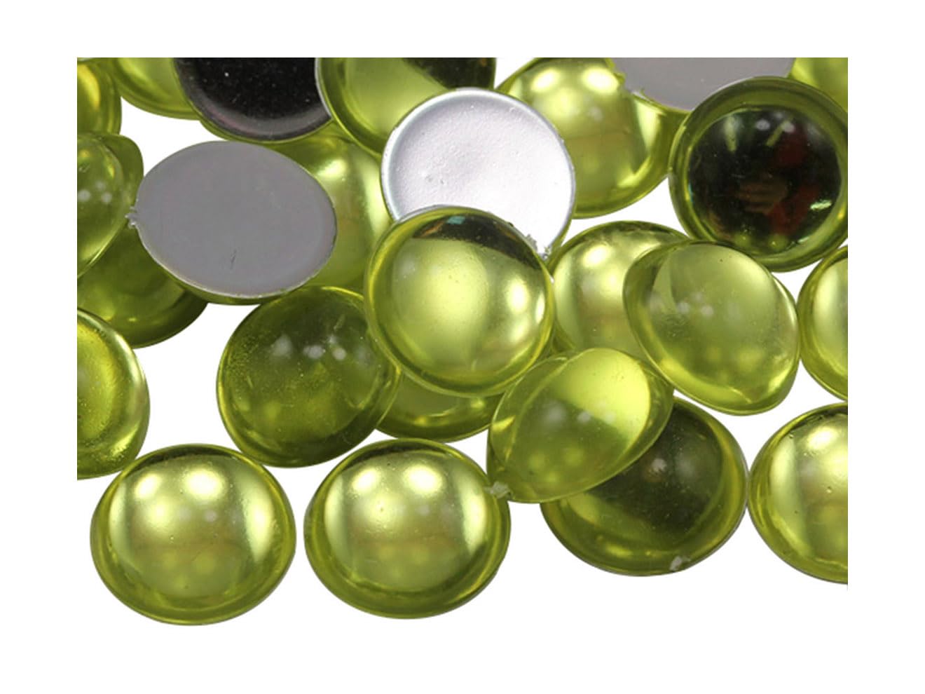 7mm Yellow Jonquil .JQ26 Flat Back Acrylic Round Cabochons Plastic Pearl Gems For Jewelry Making Costume Making Cosplay Jewels Embelishments - 100 Pieces