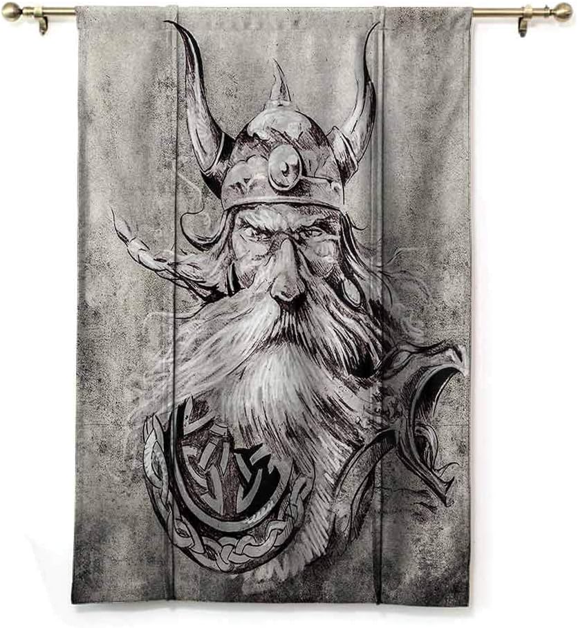 Andrea Sam Thermal Insulated Blackout Curtain Tattoo Artistic Pencil Drawing Of A Brave Viking Warrior With Armour Image Adventure Grey And White 23 X 64 For Living Room Amazon Ca Home Kitchen