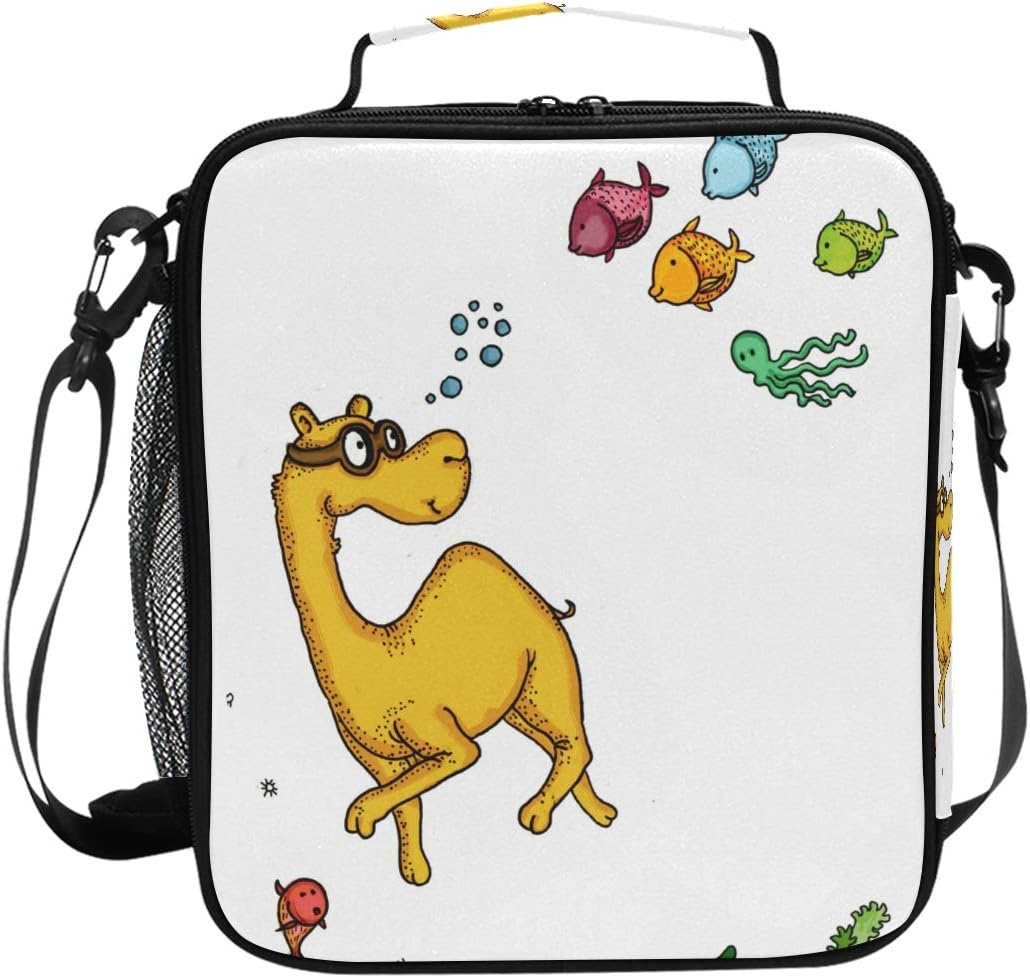 Camels and Fish Lunch Bag with Zip Closure Insulated Lunch Box Tote Bag for Kids,Adults,School,Office