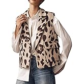 LifeShe Leopard Flannel Vest Women Casual Cheetah Sleeveless Blazer Winter Button Down Jacket with Pockets