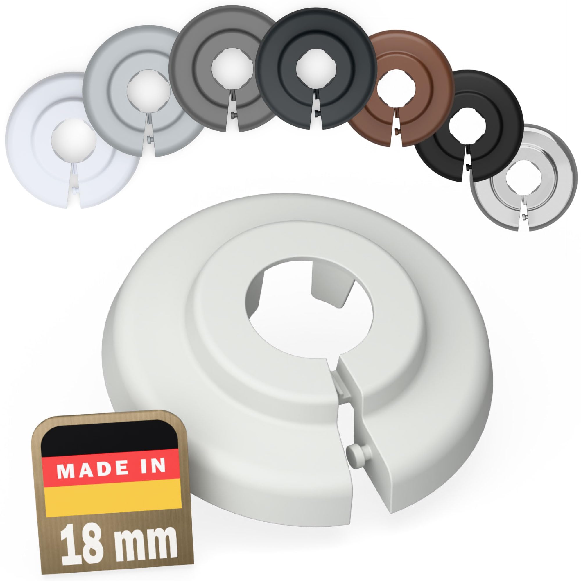 FUX 6 Radiator Pipe Covers Single Collars 18mm Light Grey - Heater Covers - Floor Rings