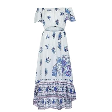 Elecenty Damen Strandkleid Chiffon Retro Bohemien,Lange Boho Sommerkleid Schulterfrei Kleid Mädchen Drucken Maxikleid Lose Ku