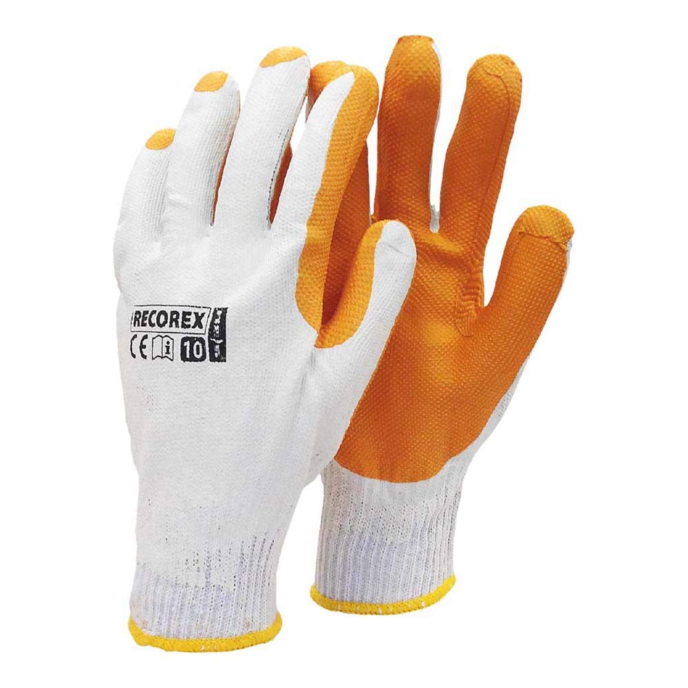 Reis Recorex Protective Gloves, White-Orange, 10 Size, Pack of 12