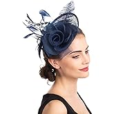 SAFERIN Women's Fascinators Feathers Tea Party Hat Veil Headband with Hair Clip for Cocktail Church
