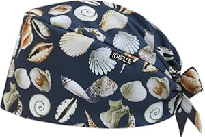TOVELLE Navy Seashell Printed Scrub Caps for Men and Women with Buttons, Adjustable Helps Reduce Static Buildup Medical Hats, Classic and Breathable Surgical Caps with Sweatband for Long Hours