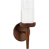 Kate and Laurel Shae Transitional Wooden Wall Sconce; 5 x 5 x 13; Walnut Brown; Modern Candle Holder with Removable Glass Cyl