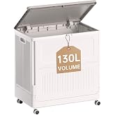 HAIXIN HOME 130L Rolling Laundry Hamper with Lid Laundry Basket | Large Size for Family, Bulky Items, Smooth Wheels, Sturdy Plastic, Foldable Assembly, Lid Prevents Dust/ Odors, Pets and Kids