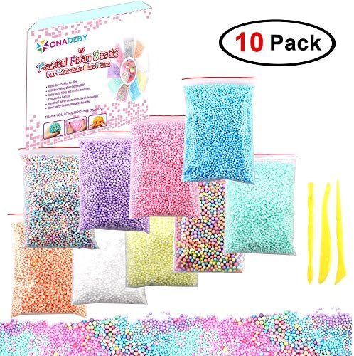 Easter Day Gifts, 10 Packs Spring Colors Pastel Foam Beads Kit for Slime Making, with Slime Making Tools, DIY Art Crafts for Homemade Slime, Foam Balls Pack, 1.75 Oz, 70,000 Beads