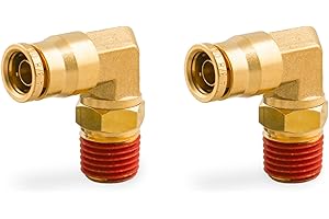 ANRIWT 3/8" 90 Degree Elbow Union Brass DOT Push to Connect Air Line Fittings, 3/8" OD Tube x 3/8" NPT Air Brake Line Quick Fitting Connectors for Truck Trailers or Industry Air System(2 PCS)