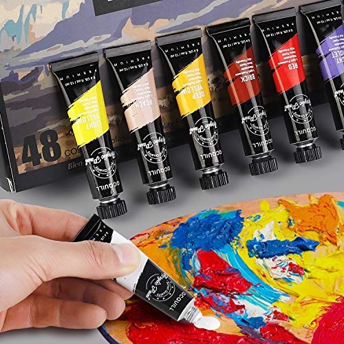 GC QUILL 48 x 12ml Acrylic Paint Tubes with 6 Brushes, Knives, Canvas, Easel, for Artist Painting on Wood, Ceramic, Fabric, Crafts GC-APK48