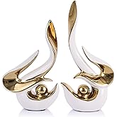 2PCS Abstract Ceramic Sculptures for Modern Decor, Sculptures Home Decor Accent, Abstract Art Figurines for Living Room Decorative Objects, Tabletop Centerpiece for Entryway,Shelf,TV Stand(White Gold)