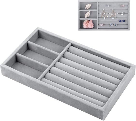 Jolicobo Jewellery Organiser Velvet Jewelry Tray Gray 6 Slot
