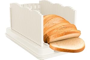 Qeedee Sourdough Bread Slicer for Homemade Bread, Foldable and Adjustable Cutting Guide with Crumb Tray, 3 Slice Sizes for Ho