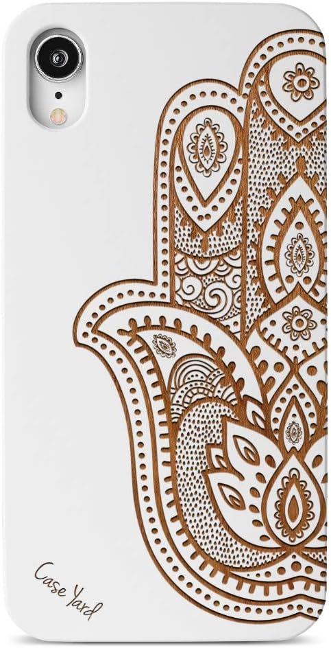 iPhone XR Case, CaseYard Slim-Fit, Hybrid, Lightweight, Fashionable iPhoneXR Wood Case, Made in California (iPhone XR) (White) Half Hamsa Hand