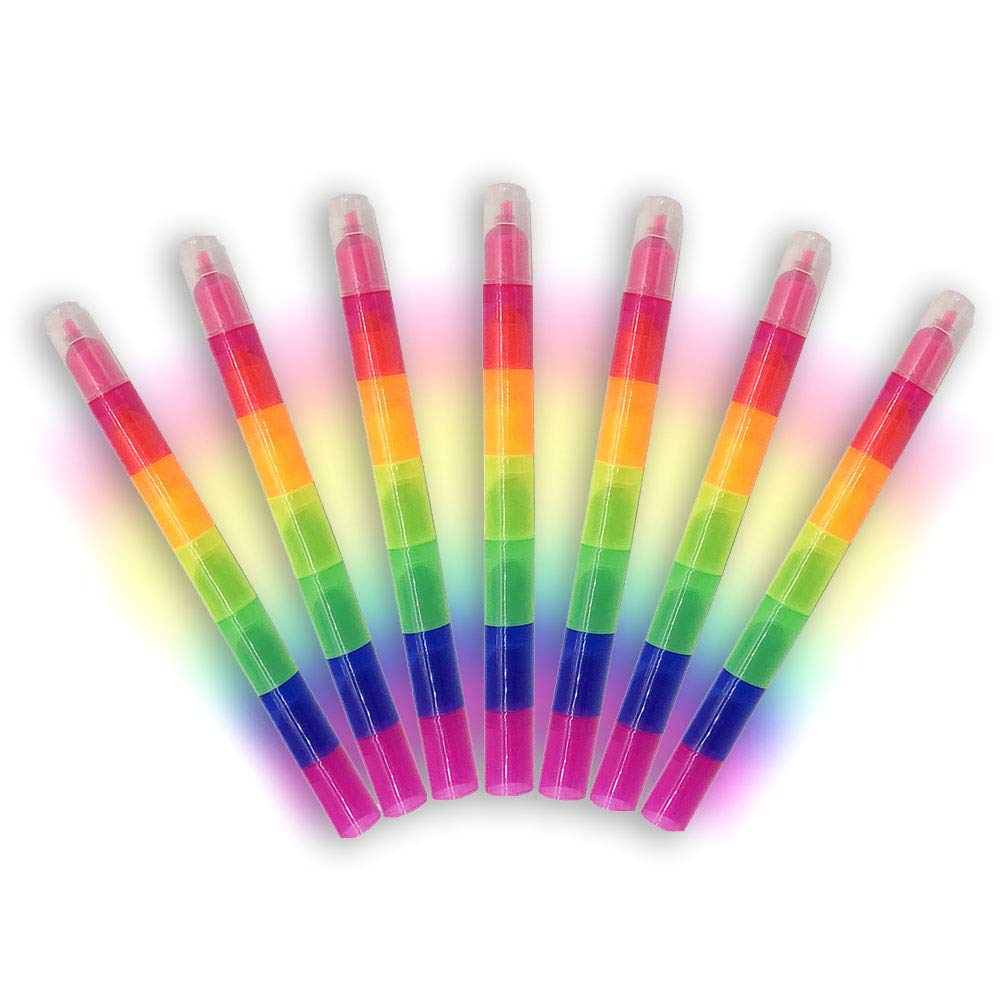 NLR FUN Stackable Rainbow Highlighters for Kids, 6 Colors x 7 Pieces Fluorescent Markers, Portable Coloring Pens for School, Art & Party Favors