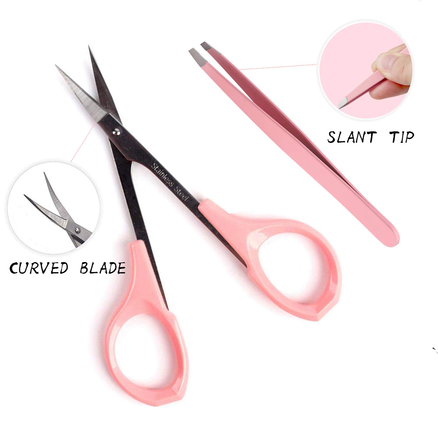 4" Curved Craft Scissors Stainless Steel Unisex Eyebrow Kit Eyebrow Scissors, Slant Tweezers And Eyebrow Brush for Eyebrow Eyelash Extensions: Beauty