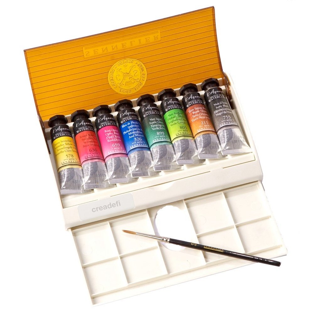 Sennelier Watercolour : TRAVEL BOX SET 8 x 10ml tubes + brush
