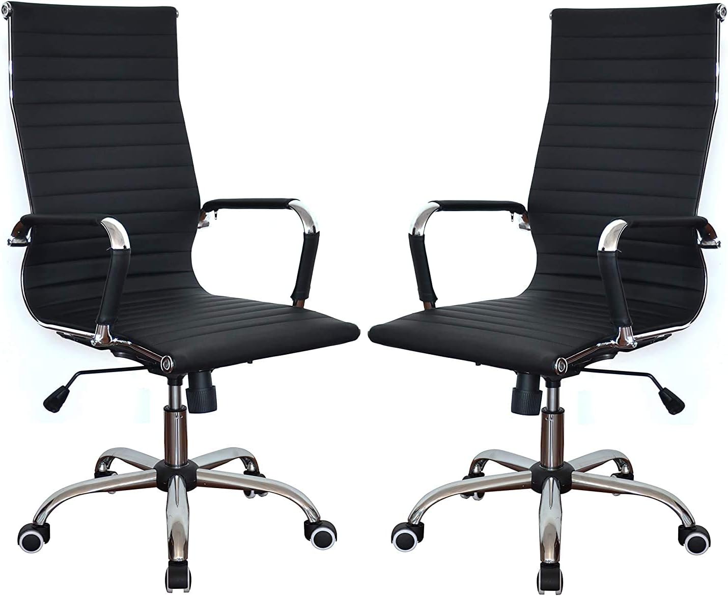 Classic Replica High Back Ribbed Office Chair - Leather, Swivel and Tilt, Adjustable Manager Executive Chair for Management, boss,Office, Conference, boardroom,Work, Task,Computer, Manager - Black: Kitchen & Dining