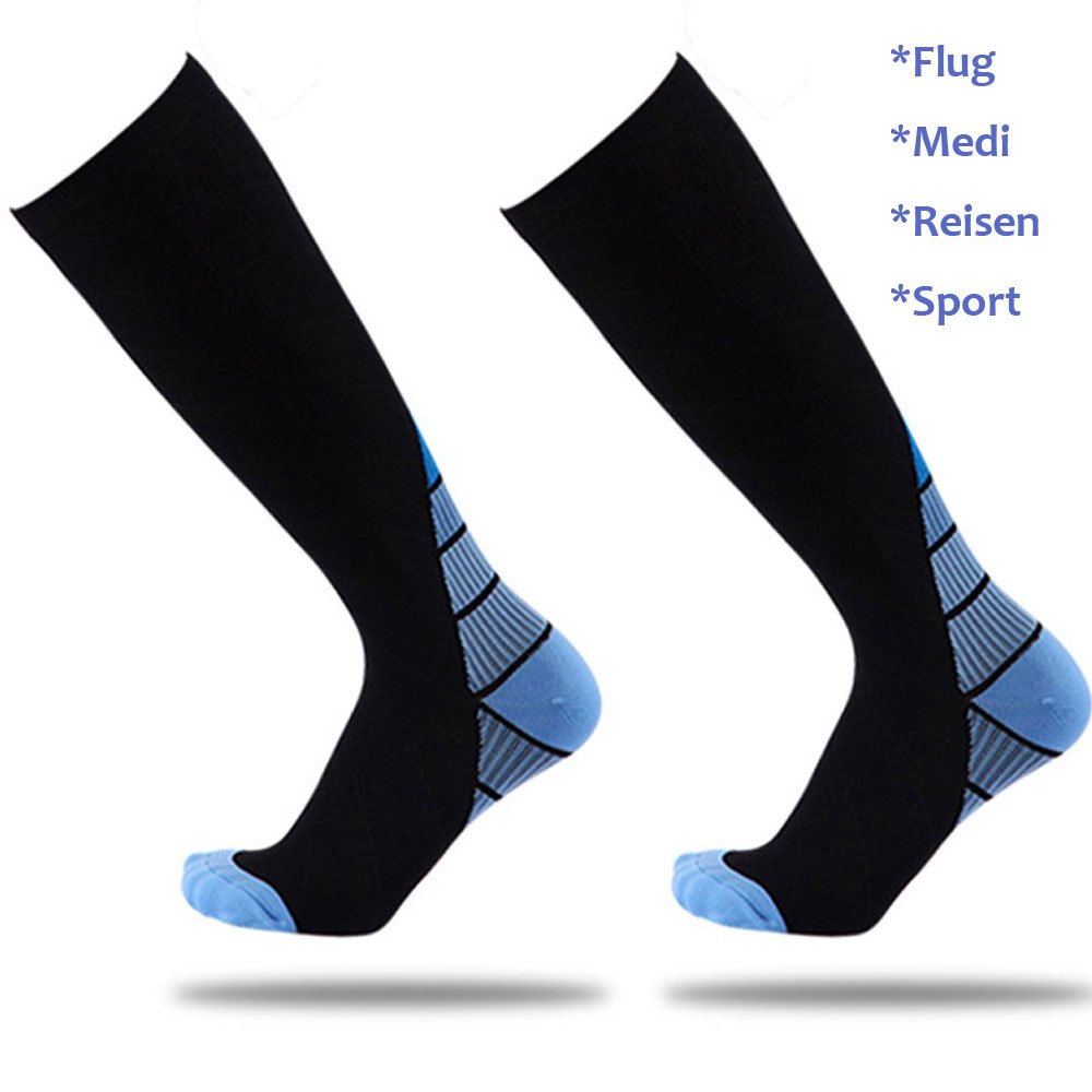 Xnature Kompressionsstrümpfe Kompressionssocken Compression Socks Strümpfe Kompression Laufsocken Thrombosestrümpfe für Damen Herren, Sport, Medizinisch, Joggen, Schwangerschaft, Reisen, Flug (Blau, M/L)