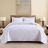 Wistown Cotton Quilt Bedding Sets Queen Size, 3 Pieces Reversible Lightweight Coverlets Comforters Bedspreads for All Seasons,Weave Stitching Pattern,White