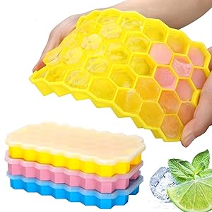 Silicone Ice Cube Trays 3 pack -Easy-Release and Flexible Ice Trays with Spill-Resistant Removable Lid, LFGB Certified and BPA Free, Stackable Durable and Dishwasher Safe