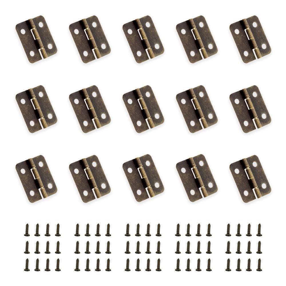 YUEQIN 50 Pcs Small Mini Hinges Box Small Hinges,Mini Folding Butt Hinges Antique Bronze Retro Butt Hinges Metal Hinge for Wooden Jewelry Box with 200 Screws,18mm*16mm