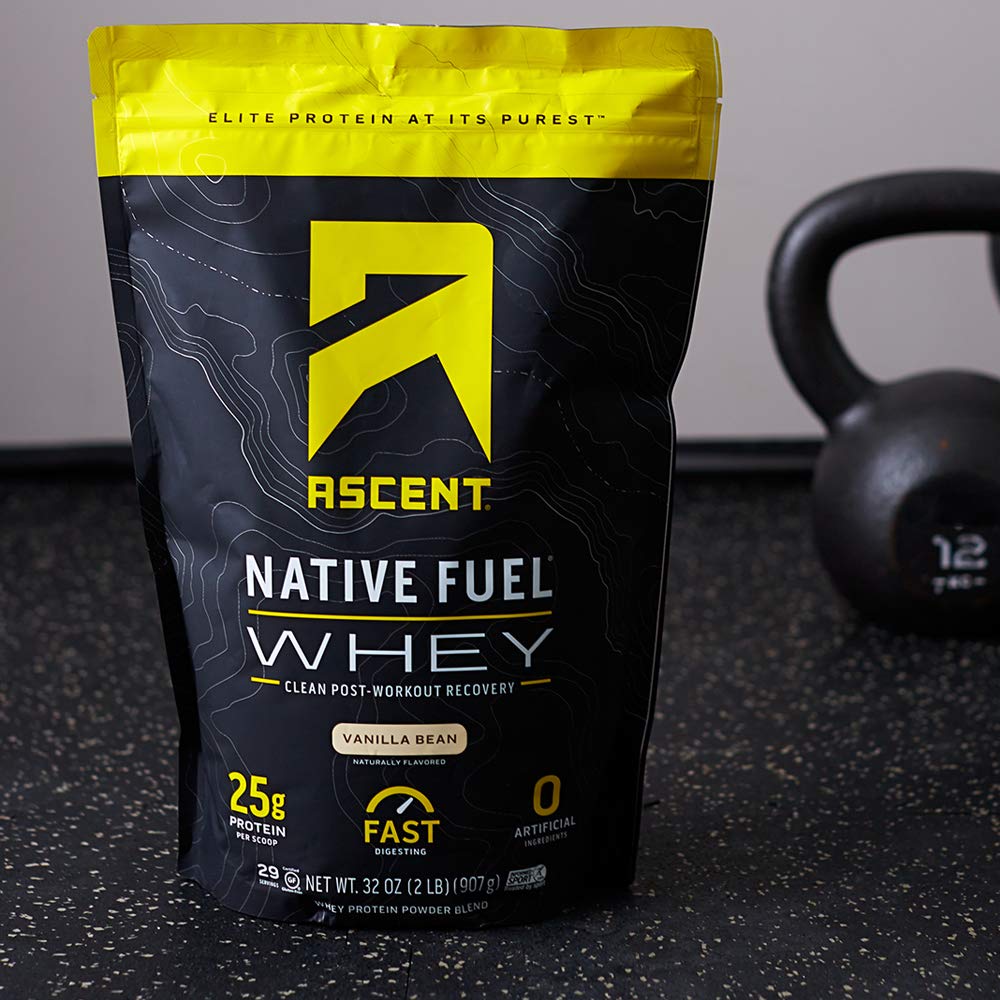 Ascent 100% Whey, Native Whey Protein Blend - Clean Post Workout Recovery, Digesting, Zero Artificial Flavors & Sweeteners, Gluten Free, 5.5g BCAA, 2.6g Leucine, Vanilla Bean 4 lb.