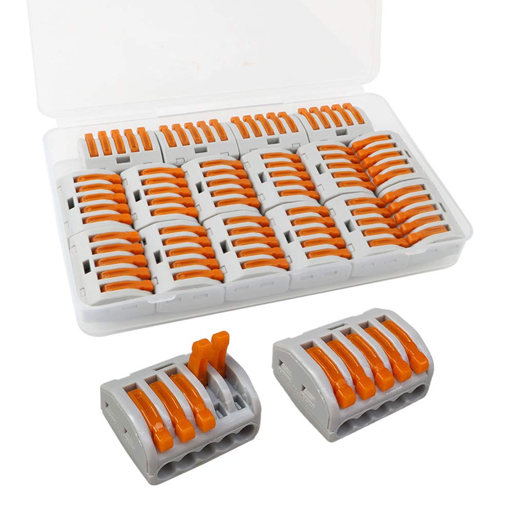 QitinDasen 16Pcs Premium PCT-215 Lever-Nut Wire Connectors, 5 Port Conductor Compact Wire Connectors, Quick Splicing Connector Cable Clamp Terminal Block Spring Connector