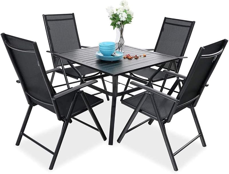 PHI VILLA 4 Seater Garden Table and Chairs Set Black 94x94cm