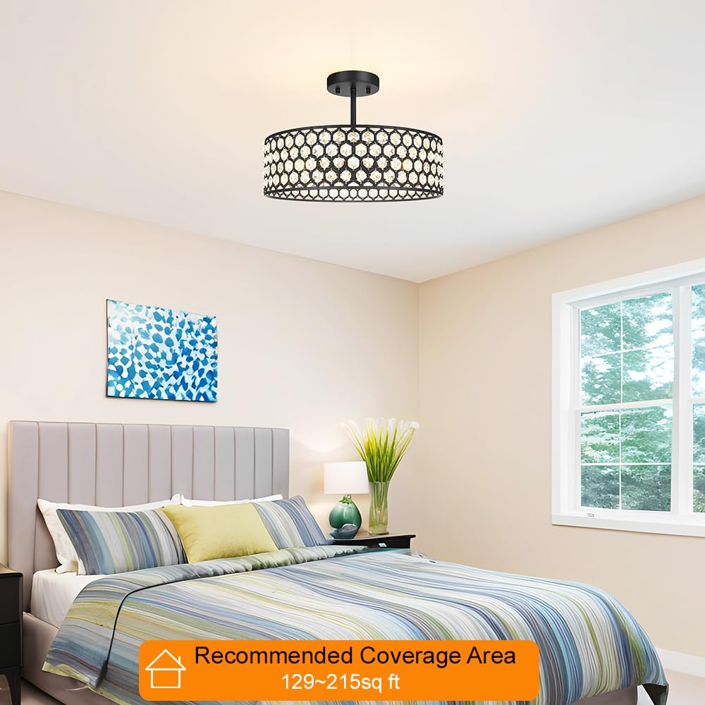 Condition photo showing As Is for lxybcce black crystal ceiling light fixture - modern semi flush mount ceiling chandelier lighting fo