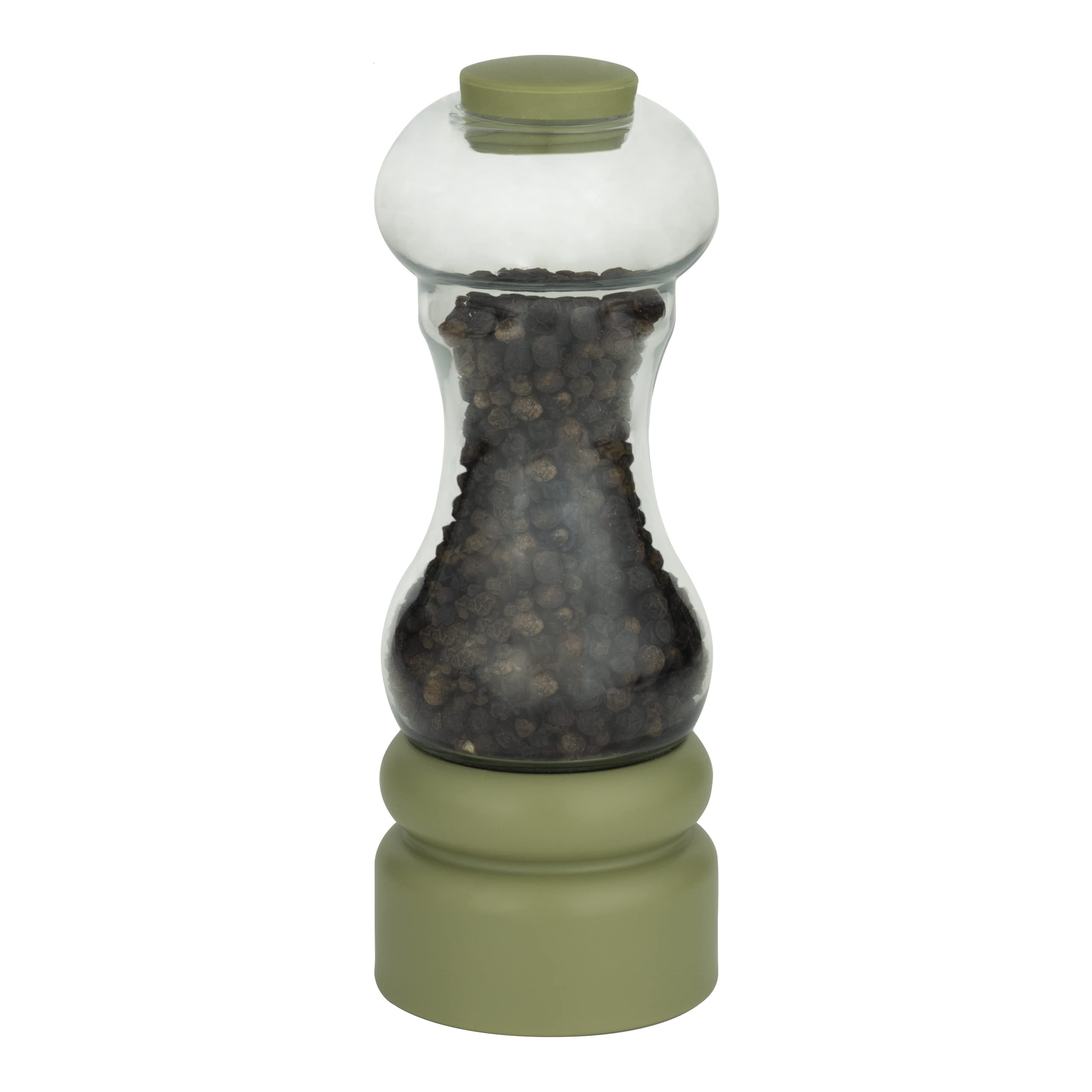 GMill by Grunwerg PET Salt or Pepper Mill with Adjustable Ceramic Grinder, Easy Fill, 16cm, SP-110GN, Olive Green