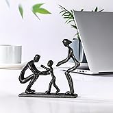 Rustic Family Figurines Family of Three Sculptures Parents and Kid Statue for Bedroom Décor Cast Iron Family Sculpture for Living Room Decor Gifts for Family Unique Art Piece Modern Home Décor