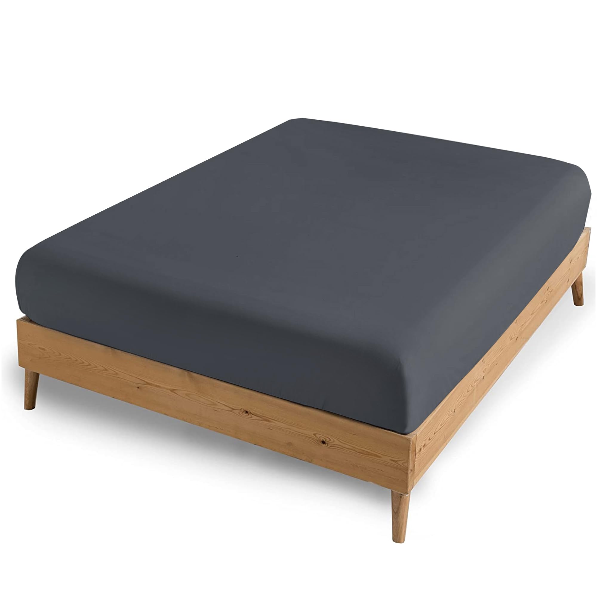 AMEHA Single Sheet Fitted Bed Sheet 40CM Extra Deep Pocket Charcoal Bottom Sheet Brushed Microfiber Fabric Easy Care Shrinkage Fade-Resistant and Breathable Bedsheets
