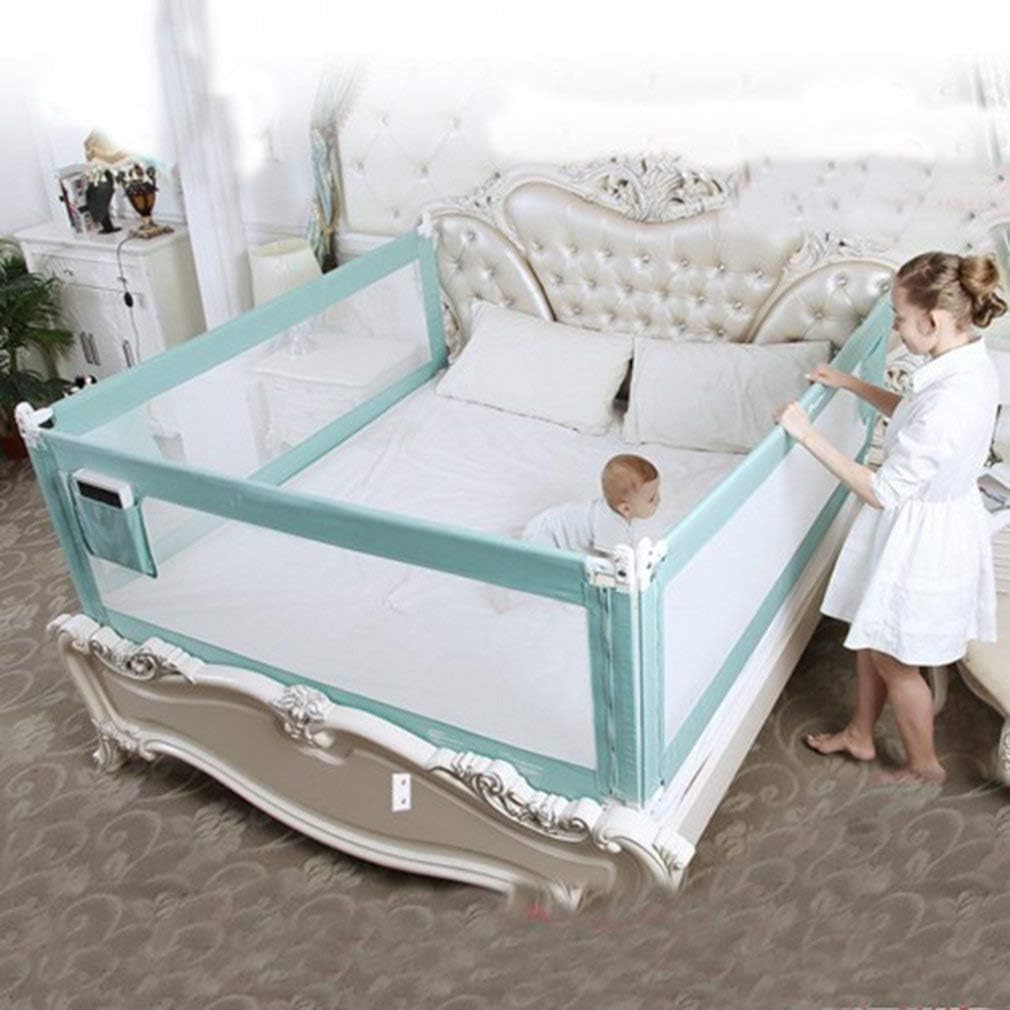 3 Set for 3 Sides (2 Length Side and 1 feet Side) Queen Size Bed Safety Bed GuardRail Bed Fence for Children, Toddlers, Infants - Green Color