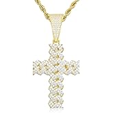 Ucciyo Moissanite Cross Necklace 2.7 Carat Iced Out Moissanite Cross Pendant 925 Sterling Silver Cross Chain Necklace D Color VVS1 18k Gold Plated Christian Pendant