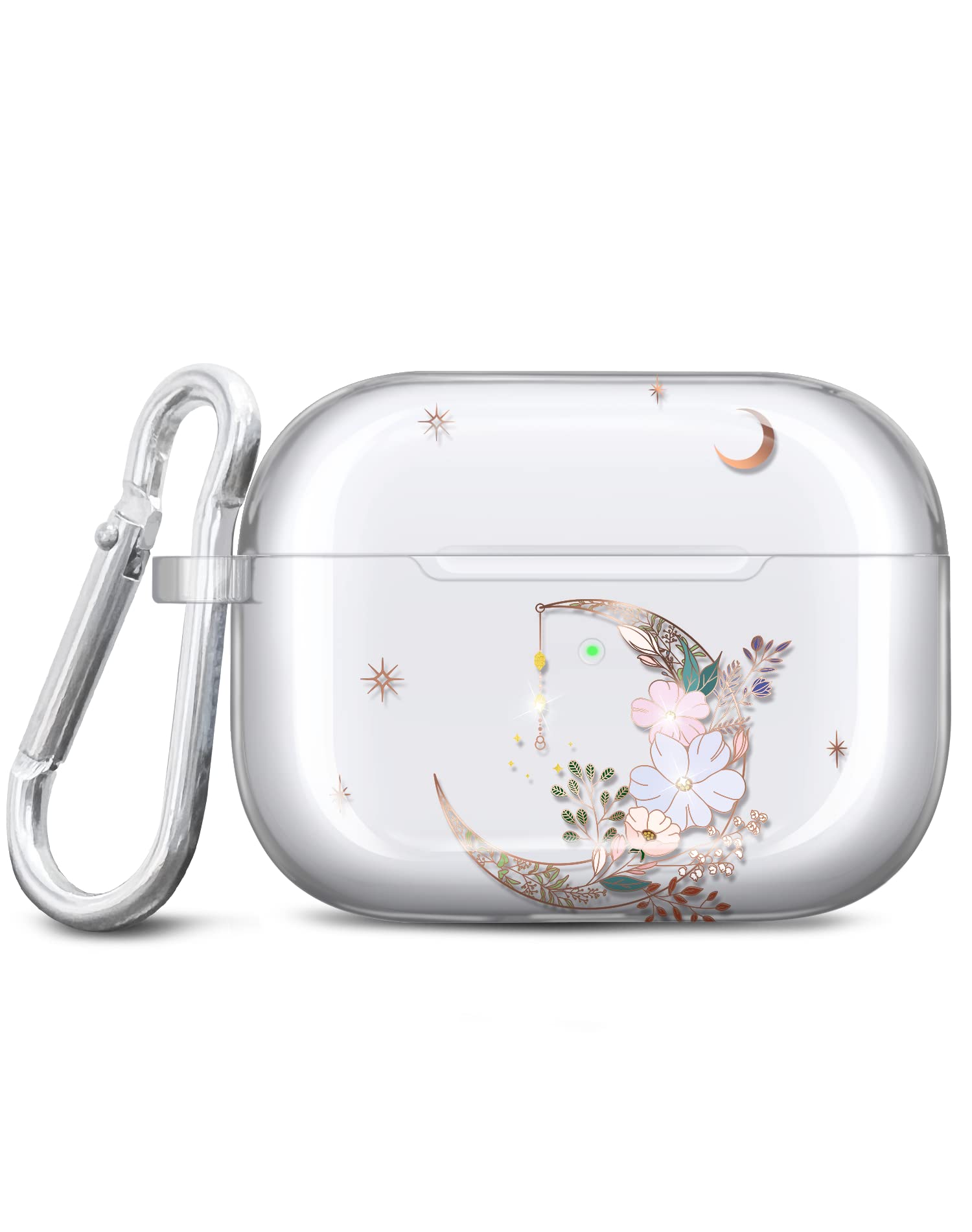 JIAXIUFEN for Airpods Pro 2nd Generation Case Cover Gold Glitter Flower Design Protective TPU Skin for Women Girl with Keychain Compatible with AirPods Pro 2019/Pro 2 Gen 2022, Gold Moon