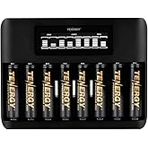 Tenergy 8 Count AA NiMH Premium Pro Rechargeable Batteries and TN480U 8-Bay LCD Display Fast Charger
