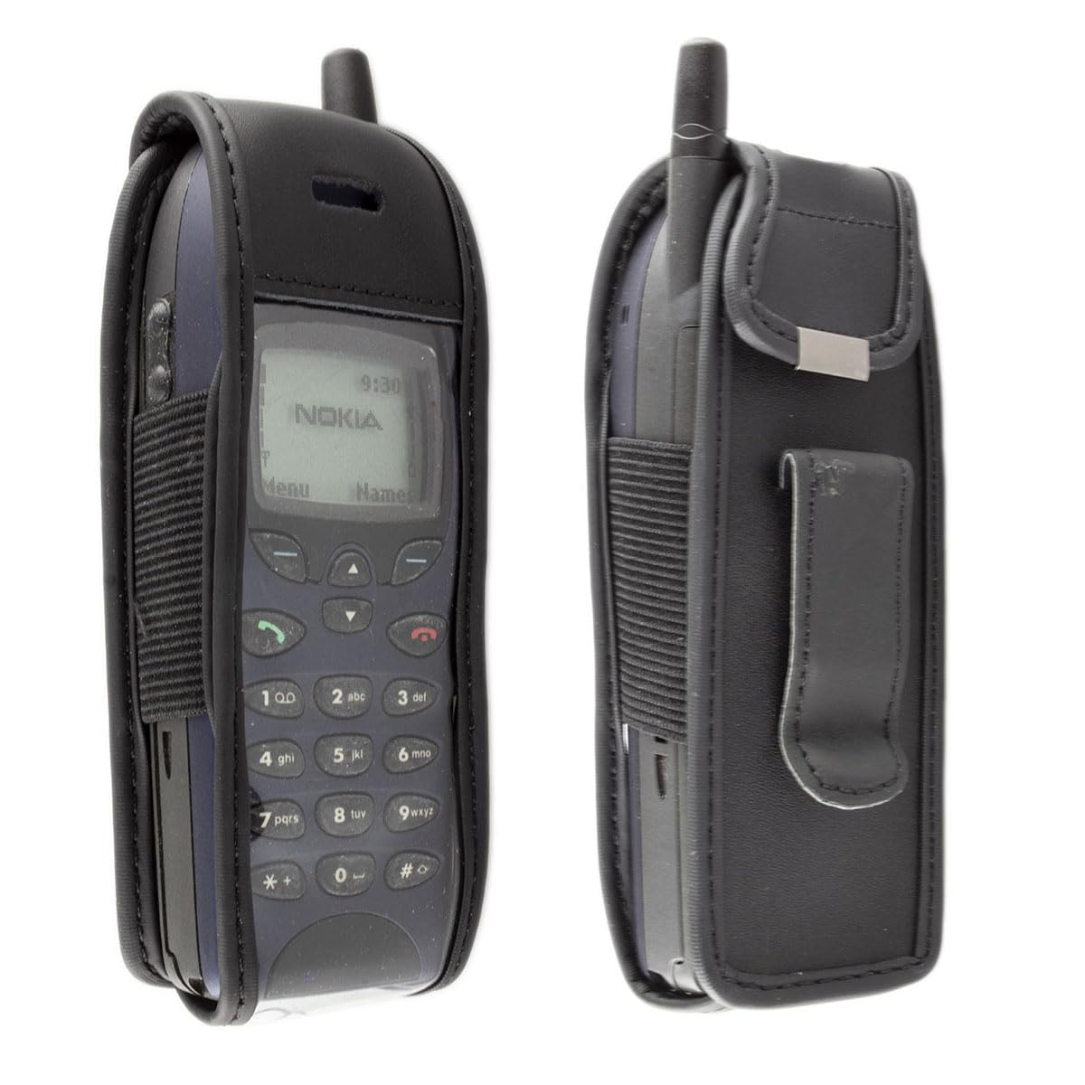 caseroxx Leather-Case with belt clip compatible with Nokia 5110/6110/6150 made from genuine leather, Pouch with belt clip and viewing window in black