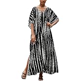 sunforyou Kaftan Dresses for Women Plus Size Lightweight Swimsuit Cover up Batwing Sleeve Print Loungewear Beach Robe