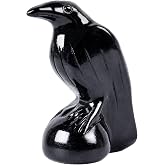 Ytbeoxk Black Obsidian Crow Statue, Gothic Raven Decor Hekate Figurine | 2 Inch Hand Carved Natural Crystal Raven, Home Office Desk Decor, Reiki Healing Animal Sculpture Gift for Witch Altar