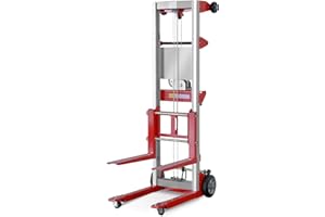 ELOMBR 122" Material Lift Winch Stacker, 400 lbs Capacity Manual Material Lifts, Fixed Straddle Material Lifter, Hand Winch Lift Trucks for Warehouse, Factory, Lightweight, 34.60" L x 24.80" W, Red