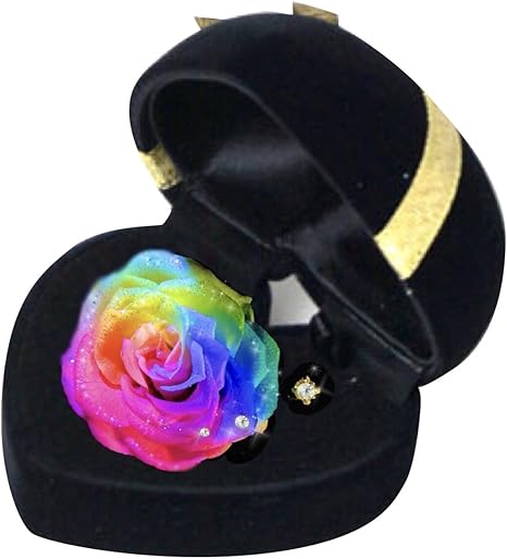 Amazon Amazon プリザーブドフラワーギフト 枯れない希望のお花 ブラックハート ジュエリー キュービックジルコニア 0 1カラットダイヤモンド加工レインボーローズ プリザーブドフラワー オンライン通販