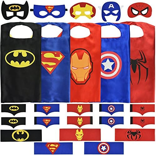 Boys Superhero Costume Set: (5 Masks, Belts Capes and 5 sets of Bracelets)
