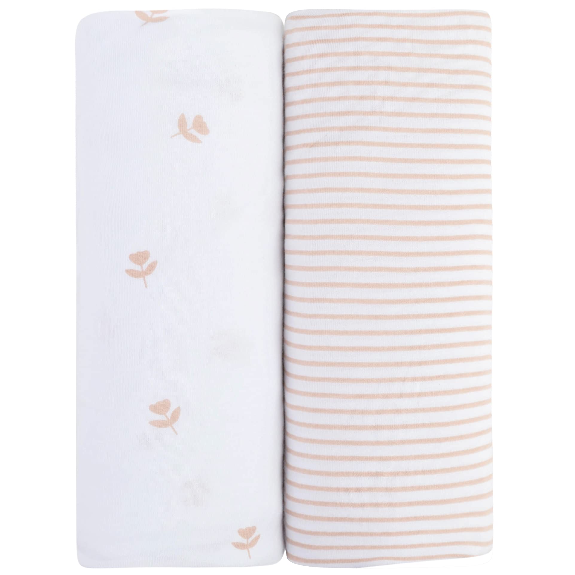 Ely’s & Co. Pack and Play Sheets, for Mini/Portable Crib, 2 Pack Fitted Playpen Play Yard Sheet Set Compatible with Graco Pack n Play, for Baby Girls, 100% Cotton, Pink Tulips and Stripes, 38”x24”x5”
