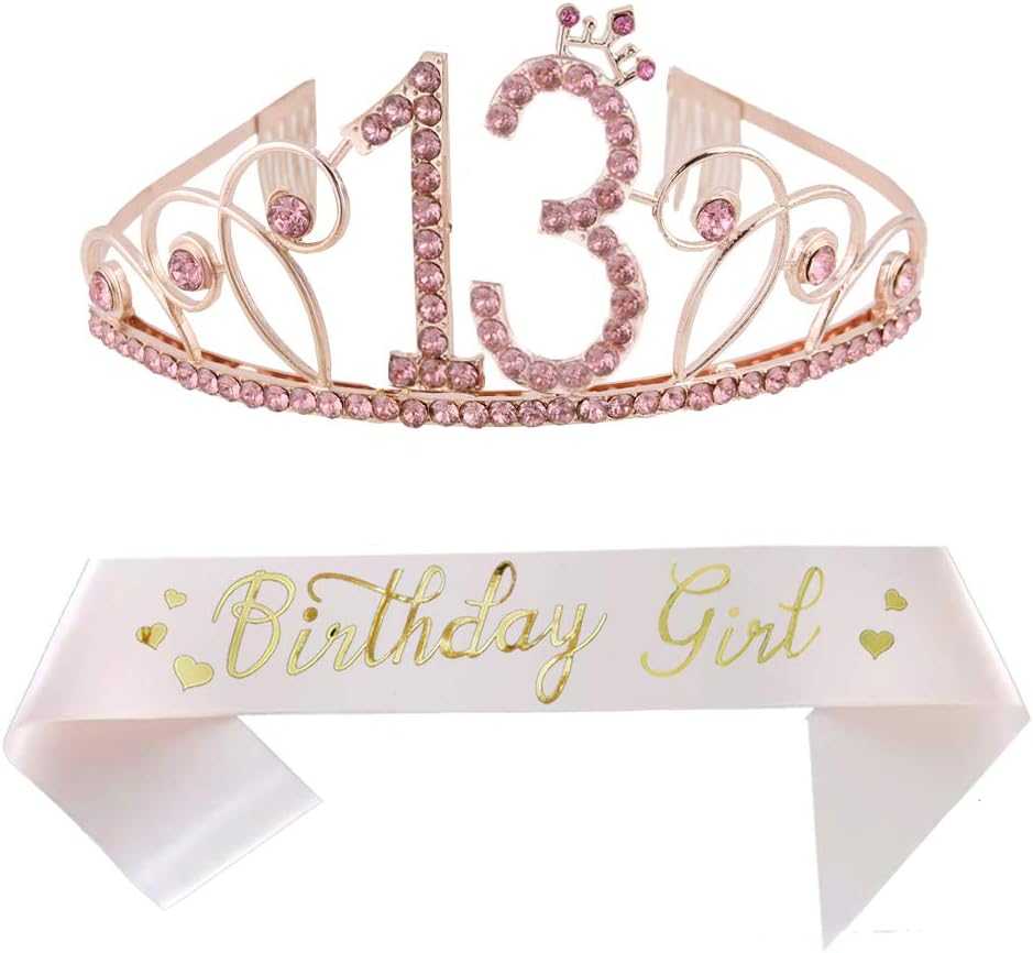 13th Birthday Pink Tiara and Pink Sash Happy 13th Birthday